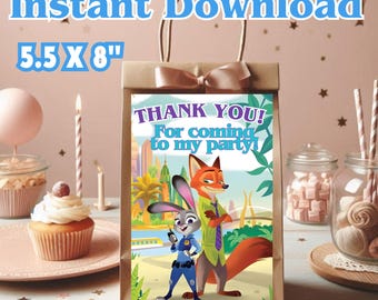 Etiquetas para bolsas de regalo de la policía de Animal City, bolsas de recuerdo para fiestas de Metropolis (descarga instantánea) Z72