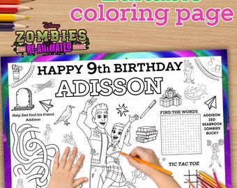 Zombies Birthday Coloring Placemat, Party Activity (Digital File) Z62