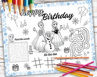 Frozen Birthday Placemat, Coloring Activity (Instant Download)