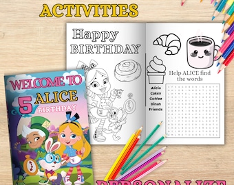 Alice wonderland bakery Mini Coloring Book, Bakery Birthday Activities (Digital File) A71