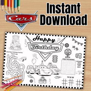 Lightning McQueen coloring page, Cars birthday placemat, Mcqueen party, Cars coloring activity,Lightning McQueen single,INSTANT DOWNLOAD C12