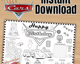 Mantel individual para colorear de cumpleaños de Rayo McQueen (Descarga digital)