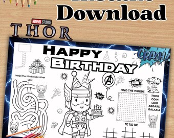 Thor Birthday Coloring Placemat, Party Activity (Instant Download)