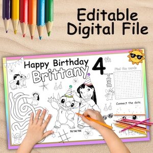 Lilo and stitch Personalized Birthday Party Mat, Lilo and stitch Birthday Party Activity Sheet, Custom Word Search, DIGITAL FILE LS05