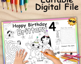 Hoja de actividades para fiesta de cumpleaños de Lilo y Stitch, sopa de letras personalizada (archivo digital)