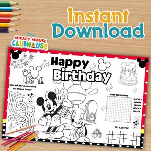 Mickey club house friends coloring page,Mickey house birthday placemat,Mickey clubhouse party,Mickey coloring activity,INSTANT DOWNLOAD MK01