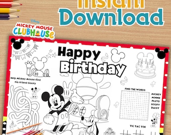 Mickey Mouse Clubhouse Birthday Coloring Placemat (Instant Download)