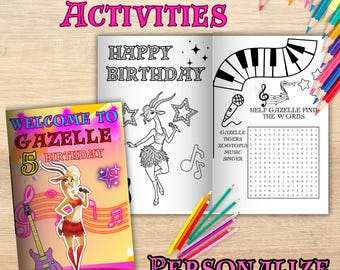 Editable Gazelle Birthday Coloring Book, Zootopia Activity (Digital File) G94