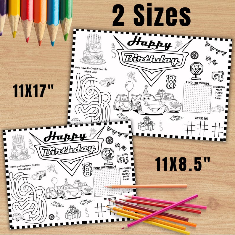 Lightning Mcqueen Birthday Coloring Placemat (digital Download) - Etsy ...