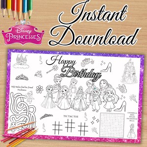 Kleine Prinzessin Ausmalbilder, Kleine Prinzessin Tischset, Ausmalbilder, Prinzessin Disney Party, SOFORTIGER DOWNLOAD P31