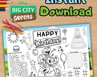 Big City Greens Birthday Coloring Page, Activity Placemat (Instant Download)