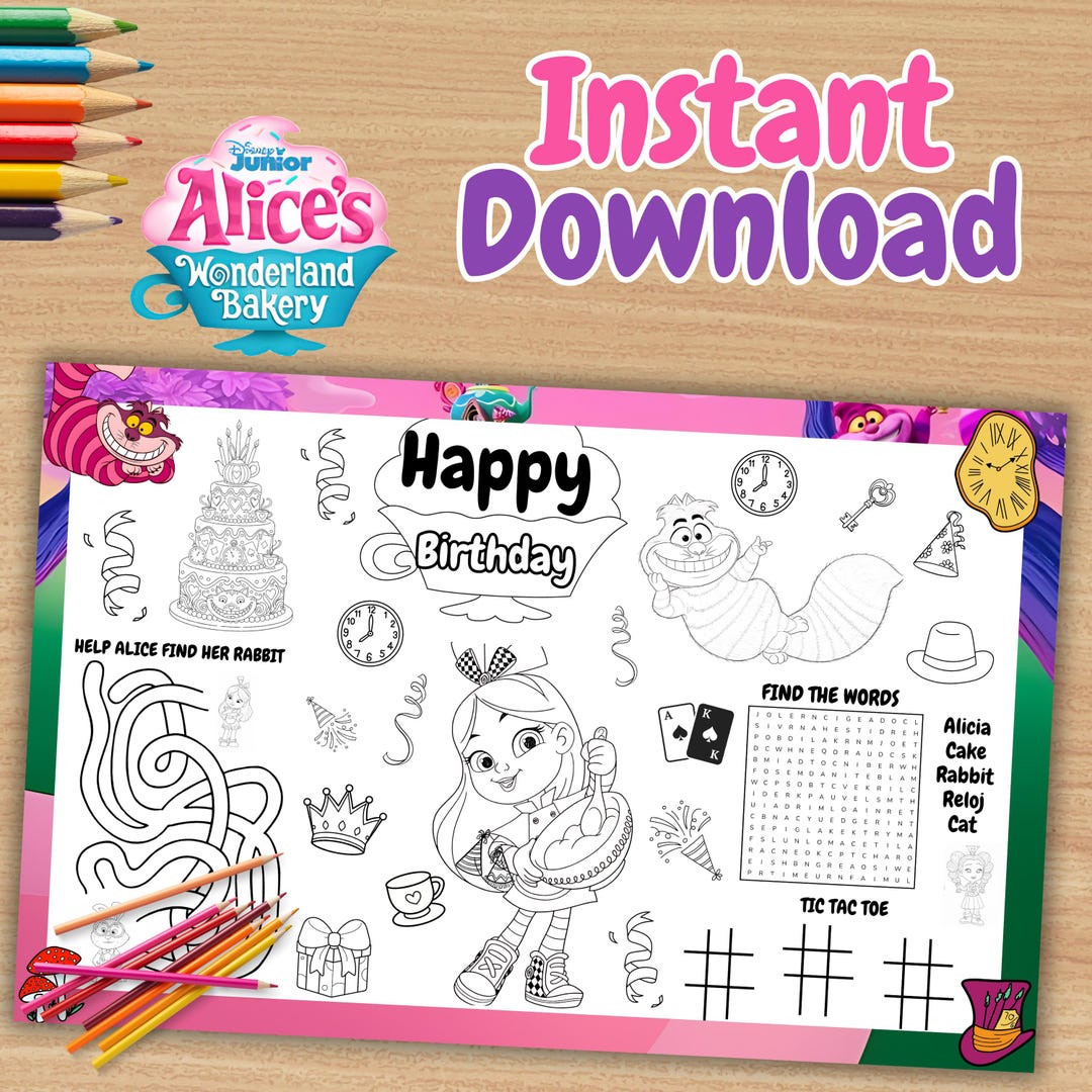 Alice Wonderland Bakery Coloring Page, Alice Birthday Placemat, Alice ...