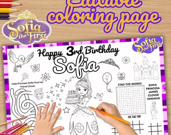 Sofia the first Birthday Placemat, Princess disney Coloring Page, Sofia Party Activity (Digital File) S57
