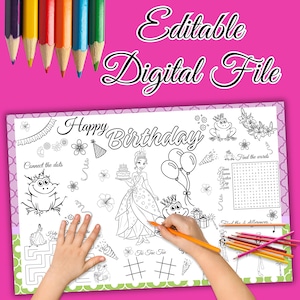 The princess and the frog Activity Placemat, Tiana Placemat, Tiana and the frog Coloring Sheet, Tiana coloring page, INSTANT DOWNLOAD