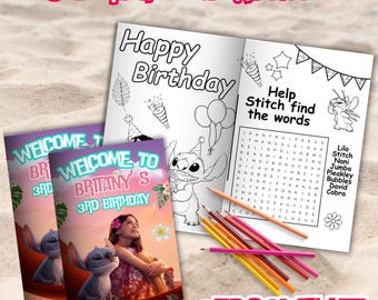 Editable Lilo and Stitch Birthday Coloring Book, Activities (Digital Printable)