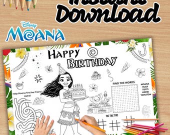 Moana Birthday Placemat, Coloring Page Activity (Instant Download)