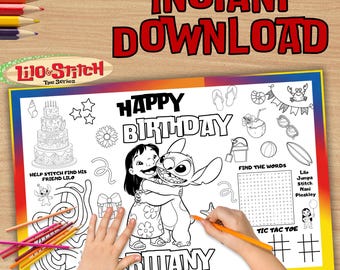 Lilo & Stitch Birthday Party Activity Sheet, Personalized Coloring Page (Digital Download) LS05
