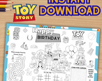 Toystory Birthday Coloring Placemat, Party Activity (Digital File)