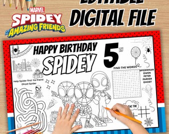 Spidey Birthday Placemat, Coloring Activity Mat (Digital File) S11