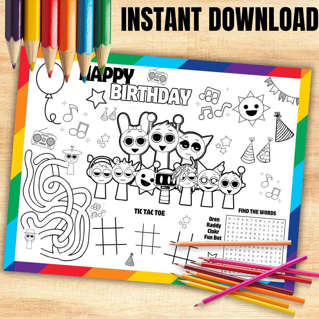 Sprunki Math Activity Page Sprunki Birthday Placemat, Sprunki Party, Coloring Activity Mat,kids ...