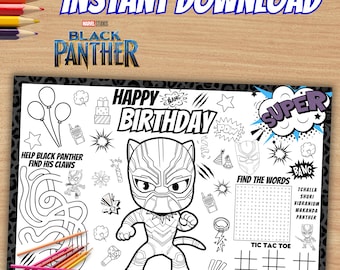 Black Panther Birthday Coloring Placemat, Wakanda Party Activity (Digital File) - P107