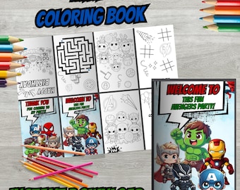 Chibi Superheros Mini Coloring Book, Little avengers Party Birthday (Instant Download) SH16