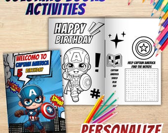 Editable Captain America Coloring Book, Super Hero Birthday Party (Digital File) - C40