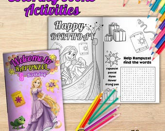 Rapunzel Mini Coloring Book, Tangled Birthday Activities (Digital File) R36