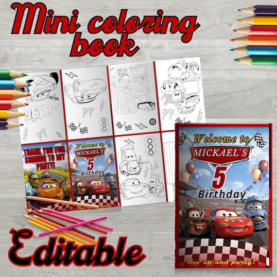 Cars Coloring Book, Lightning McQueen Mini Party Edition (Instant Download) C12