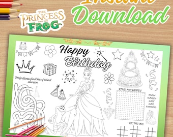 Tiana Coloring Page, Birthday Party Placemat (INSTANT DOWNLOAD)