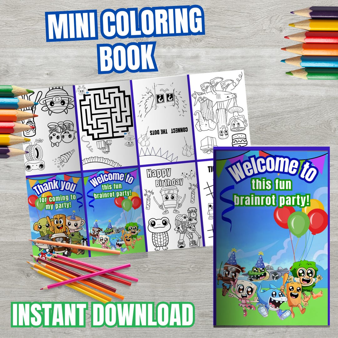 Little Brainrot Coloring Book, Brainrot Mini Party Edition (instant ...