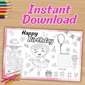 Capuccina ballerina Birthday Placemat, Brainrot Coloring Activity Mat, Capuchina Party Activity, Brainrot Coloring Page,INSTANT DOWNLOAD B56