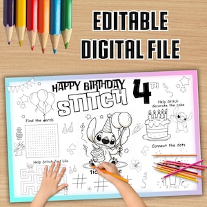 Stitch Personalized Birthday Party Mat,Stitch Birthday Party Activity Sheet,Stitch Custom Word Search,Stitch coloring page,DIGITAL FILE ST03