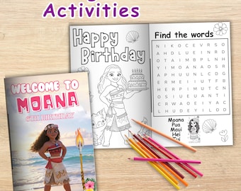 Editable Moana Coloring Book, Party Favors (Digital Printable)