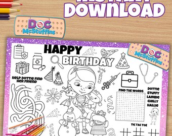 Doc McStuffins Birthday Coloring Page, Activity Placemat (Digital Download) D32