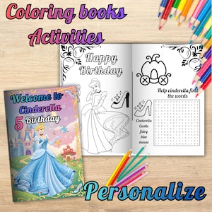 Libro para colorear editable de cumpleaños de Cenicienta, actividad de princesas Disney (archivo digital) C74