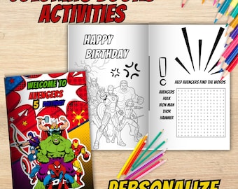 Editable Avengers Birthday Coloring Book, Super Hero Activity (Digital File) SH16