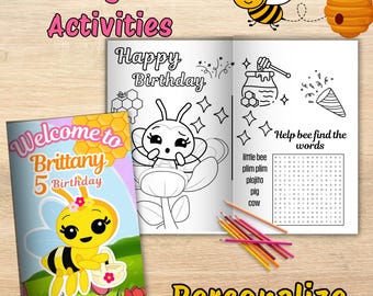 Editable Little Bee Birthday Coloring Book, Party Activities (Digital File) B64