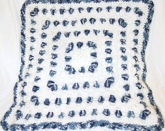 blanket blue navy blue light blue white afghan lovey take me along blanket perfect for car seat ready to ship super soft