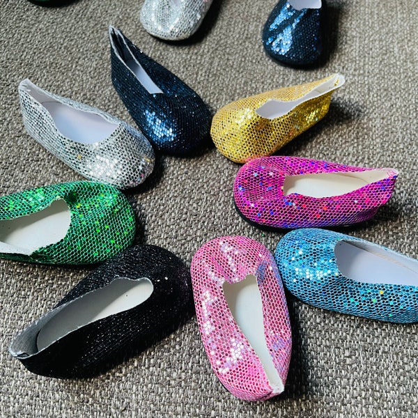 Black Navy Yellow Pink Green Gold Crystal Ballet Flats Shoes fit 18" American Girl Size Doll Bitty baby doll reborn doll next generation