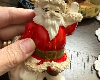 Vintage Napco Ceramic Santa Figurine: Spaghetti Trim Christmas