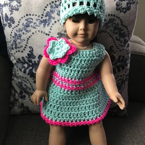 Dress Doll-Bitty baby Doll dress and hat flower accent doll clothes crochet dress fits American girl doll also new handmade Bitty baby