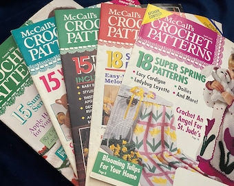 Vintage McCalls Crochet Patterns magazine set of 5. 1993 and 1992 . 5 magazines please look at photo for more specific details