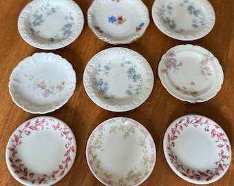 Butter pat floral prints pat vintage antique pieces select choice green brown blue red transferware some stained crazed chunky