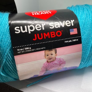 Yarn- red heart super saver Jumbo- color turqua- 744 yrds- ready to ship- non smoke/pet home 14 0z skein