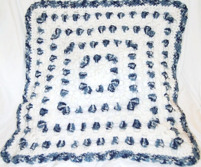 blanket blue navy blue light blue white afghan lovey take me along blanket perfect for car seat ready to ship super soft