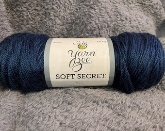 Yarn Bee Soft Secret Navy Yardage 300 yard skein. Silky yarn