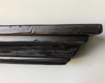 Primitive Farmhouse Crown Molding Shelf – Heavily Distressed Floating Mantel Piece