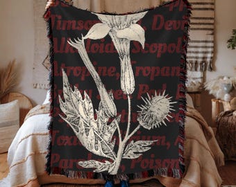 Tapiz de manta tejida con flor de datura, trompeta del diablo, planta venenosa, trompeta de ángel, flor de luna, estramonio, manta de picnic, arte mural de belladona