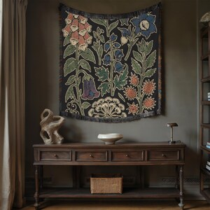 Poisonous Plants Witchy Blanket Nightshade Deadly Nightshade Datura Moonflower Devils Trumpet Hemlock Foxglove Aconite Woven Goth Tapestry image 2